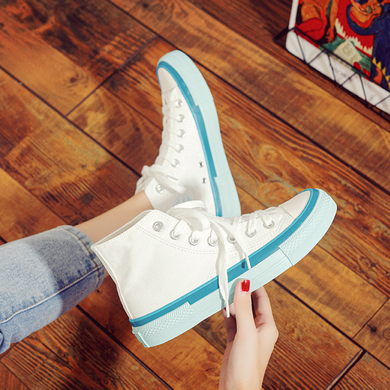 Cream Canvas Shoes Female Students High-top