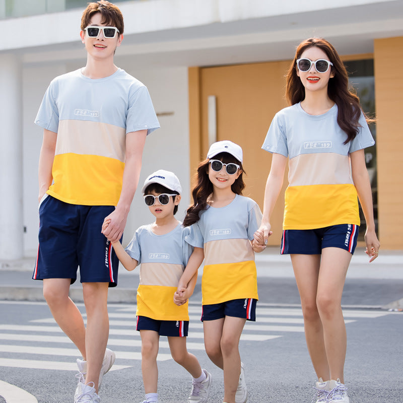 Fashion Striped Family Matching Outfits Summer Casual T Shirt Shorts Sets Couples Parentage Pajamas Holiday Outdoor Suits