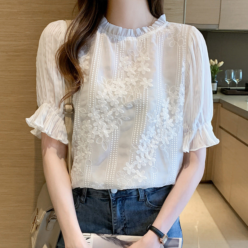 Flare Short Sleeve Chiffon Shirt Women Fashion