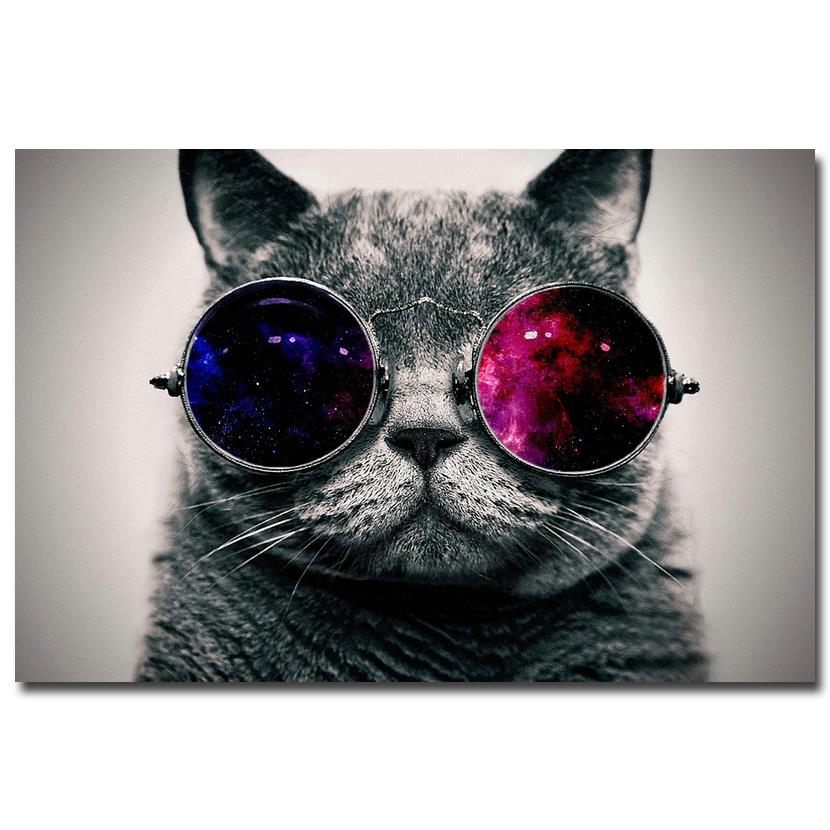 Cat Wearing Glasses Galaxy Glasses Funny Cat Art Canvas Painting Poster