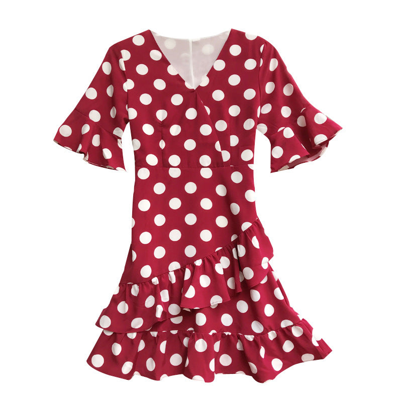 Sand beach parent-child summer dress new family three family short sleeve Polka Dot foreign style women"s dress