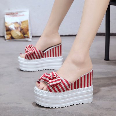 Summer Hyper Heel Slippers Female Summer Thick Bottom Waterproof Table Slope With Women's Shoes Heighten Fish Mouth Cool Drag Female