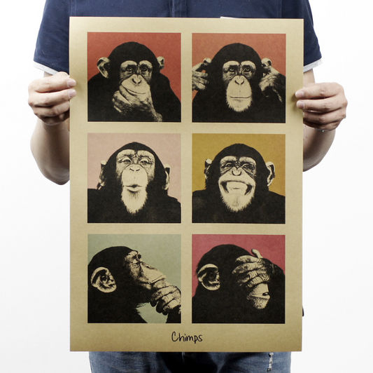 1Pcs Vintage Poster Gorilla Adornment Bar Counter Retro Kraft Paper Posters Movie Poster Wall Stickers Home Decor