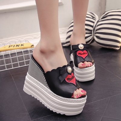 Summer Hyper Heel Slippers Female Summer Thick Bottom Waterproof Table Slope With Women's Shoes Heighten Fish Mouth Cool Drag Female