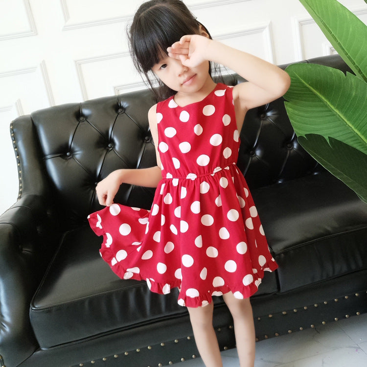 Sand beach parent-child summer dress new family three family short sleeve Polka Dot foreign style women"s dress