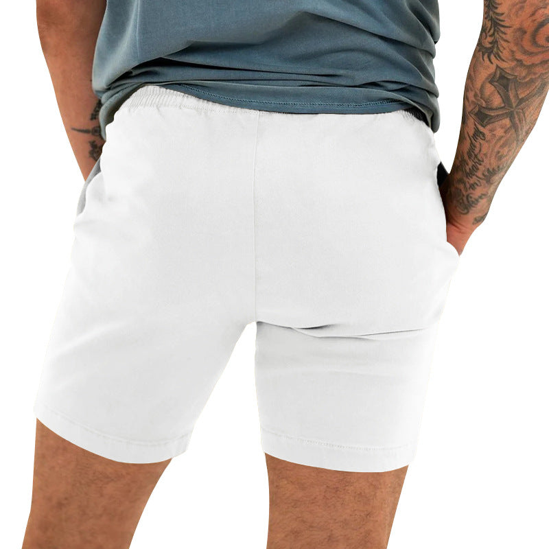 Men's Solid Color Four-point Casual Drawstring Breathable Cotton And Linen Sports Shorts