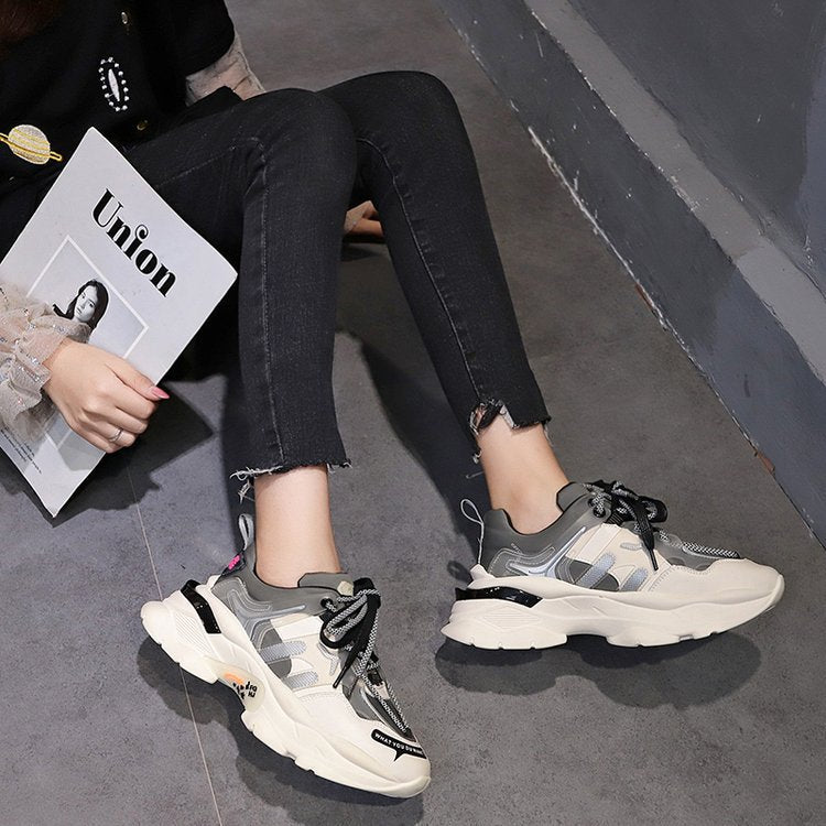 Old Shoes Female Couple Shoes Men And Women Thick-Soled Casual Sports Shoes Ins Tide Net Red Thick-Soled Student Platform Shoes Men'S Shoes