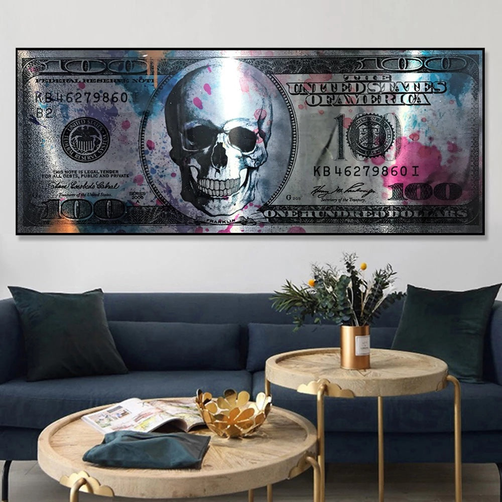 Creative Skull Dollar Art Poster Living Room Bedroom Decorative Painting Canvas Painting Frameless Painting Core