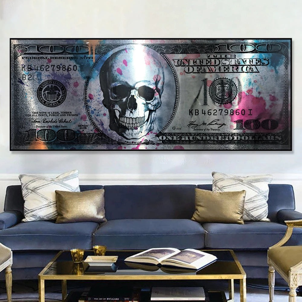 Creative Skull Dollar Art Poster Living Room Bedroom Decorative Painting Canvas Painting Frameless Painting Core