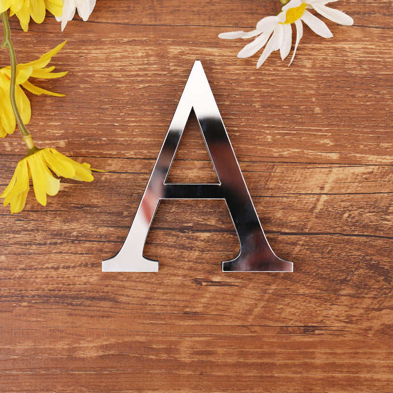 English Letters Acrylic Mirror Surface Wall Sticker 3D Silver Alphabet Poster