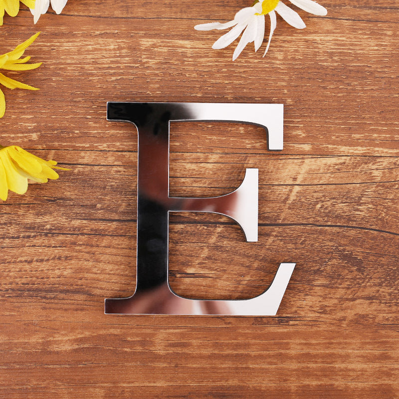 English Letters Acrylic Mirror Surface Wall Sticker 3D Silver Alphabet Poster