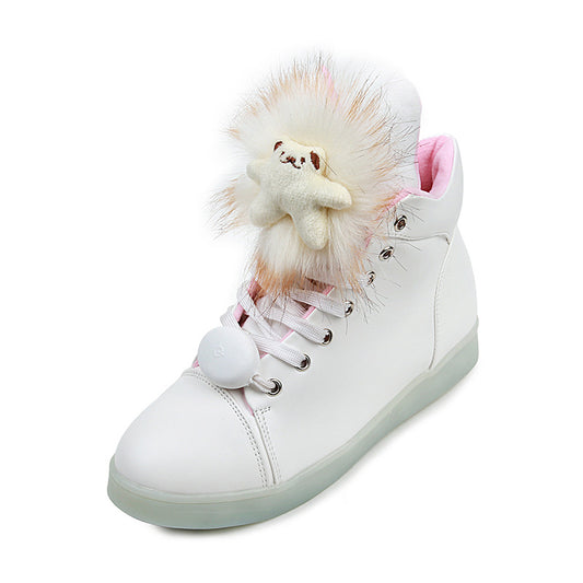 Autumn Winter High Top Luminous Shoes Female Usb Charging