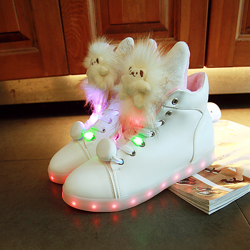 Autumn Winter High Top Luminous Shoes Female Usb Charging