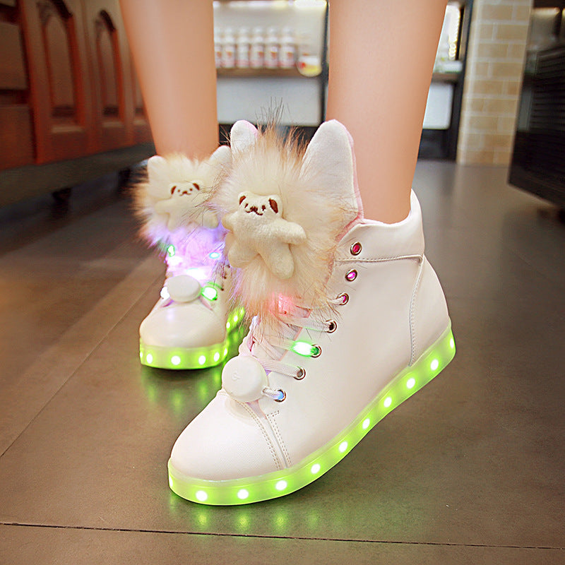 Autumn Winter High Top Luminous Shoes Female Usb Charging