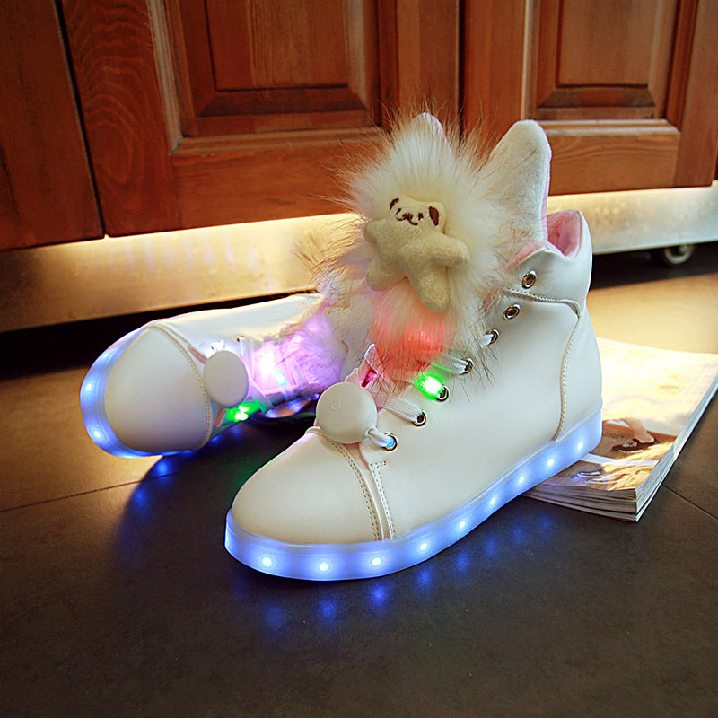 Autumn Winter High Top Luminous Shoes Female Usb Charging