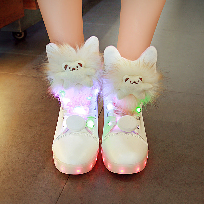 Autumn Winter High Top Luminous Shoes Female Usb Charging