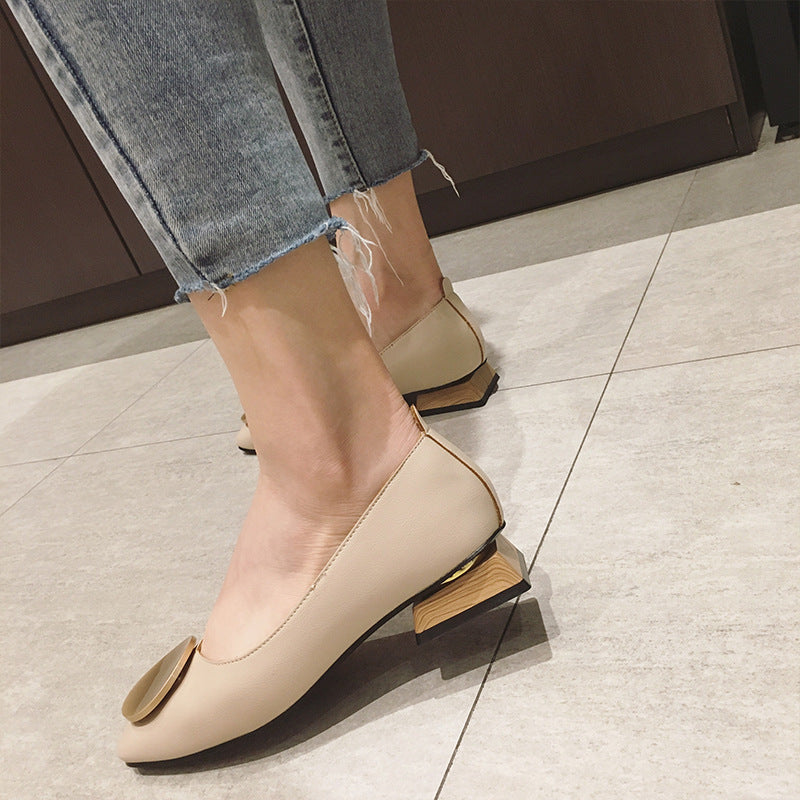 Mid-heel Chunky Heel Granny Shoes Female Shallow Mouth Mary Jane Single Shoes