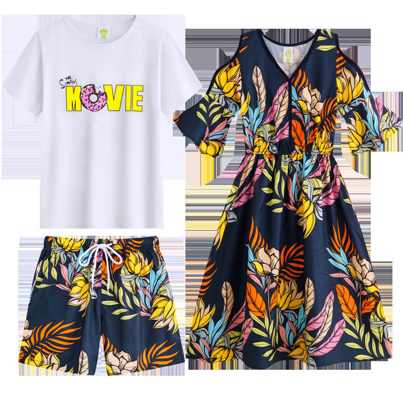 Family Matching Outfit Mother and Daughter Dresses Daddy and Son T-shirt Short Pants Clothes Set