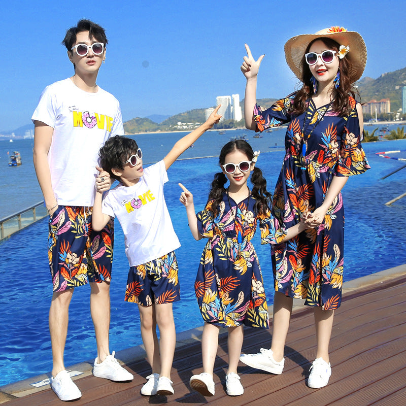 Family Matching Outfit Mother and Daughter Dresses Daddy and Son T-shirt Short Pants Clothes Set