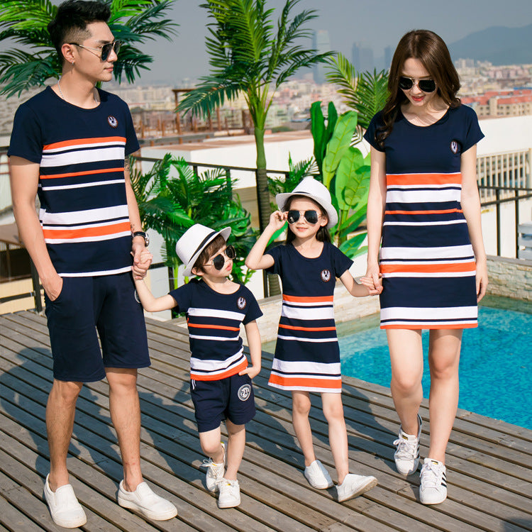 Mother's Dress Short-Sleeved Family Of Three And Four Spring Parent-Child Clothes