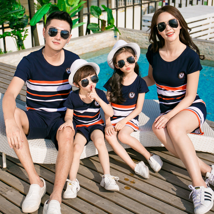 Mother's Dress Short-Sleeved Family Of Three And Four Spring Parent-Child Clothes