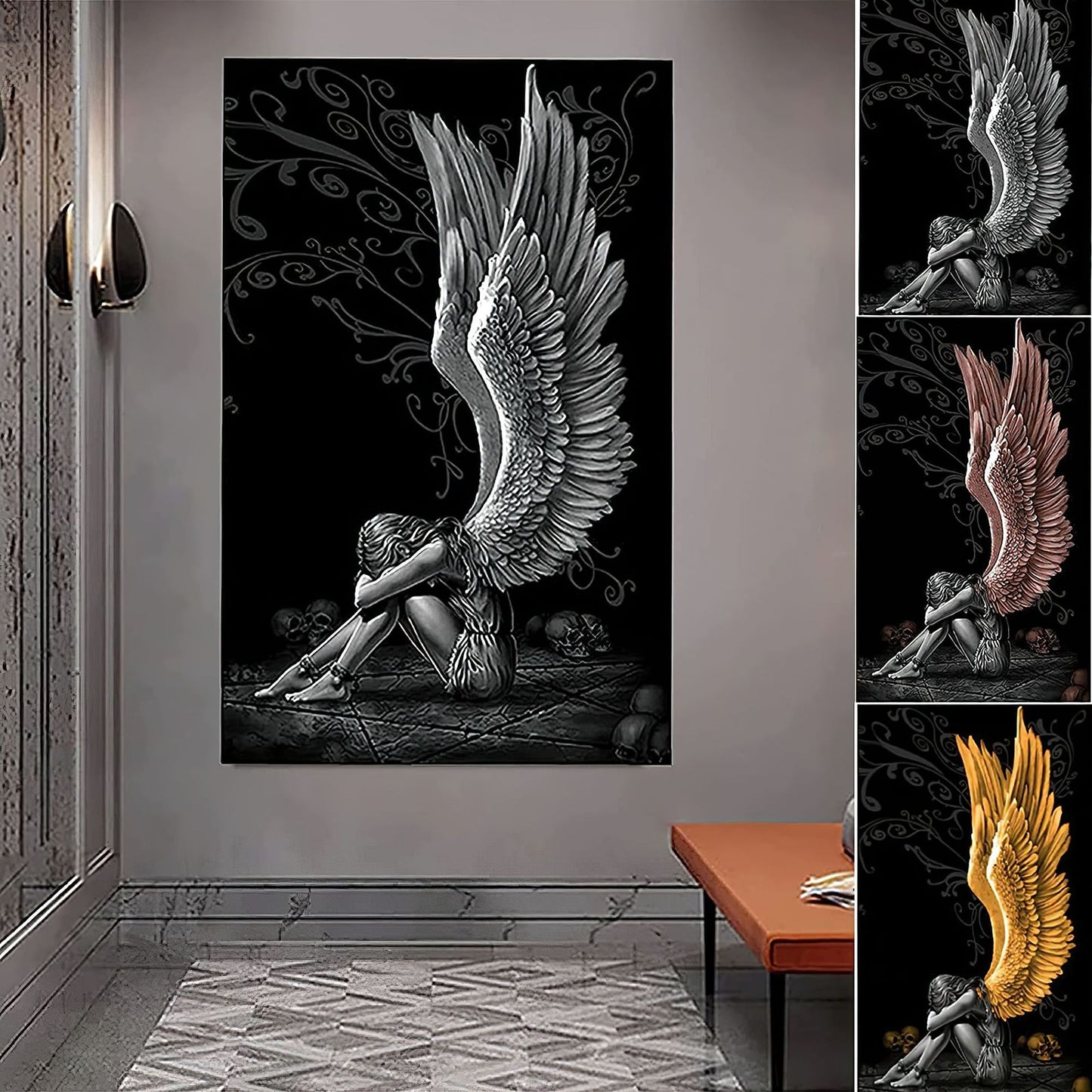 Sitting Angel Art Poster Living Room Angel Wings Wall Decoration Oil Painting