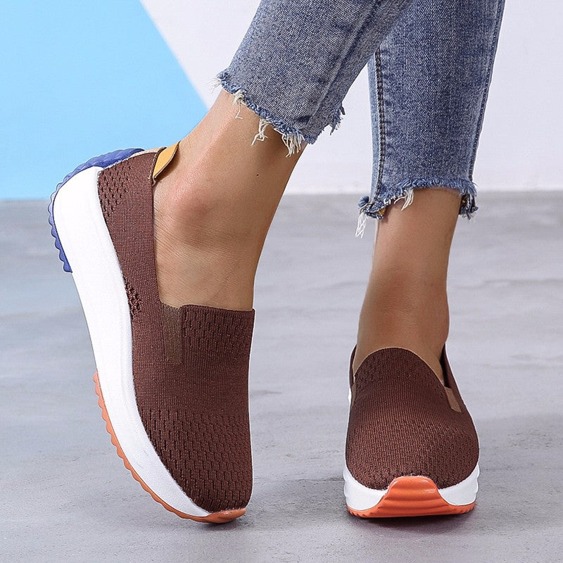 New Flying Knitting Shoes Female Korean Version Of The Foot Shallow Mouth Casual Sports Shoes