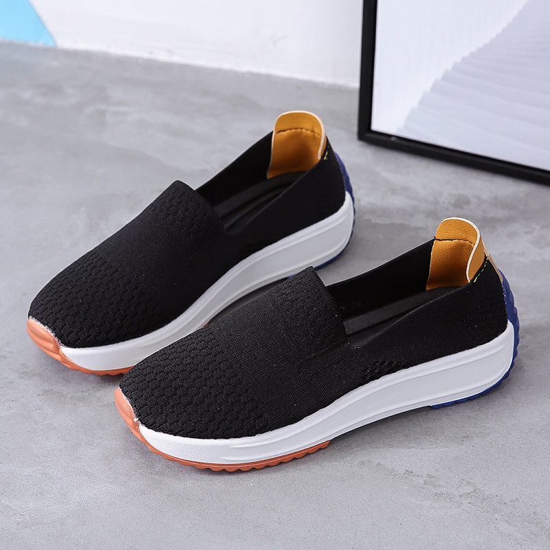 New Flying Knitting Shoes Female Korean Version Of The Foot Shallow Mouth Casual Sports Shoes