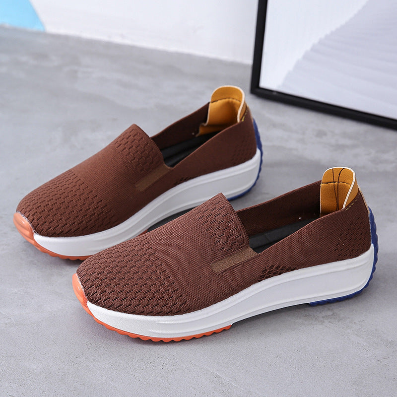 New Flying Knitting Shoes Female Korean Version Of The Foot Shallow Mouth Casual Sports Shoes