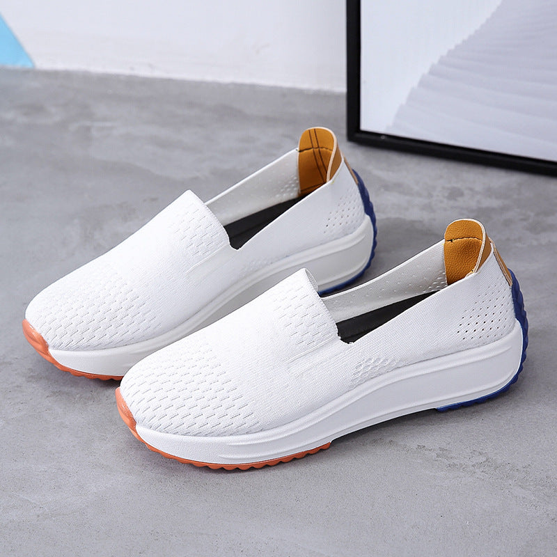 New Flying Knitting Shoes Female Korean Version Of The Foot Shallow Mouth Casual Sports Shoes