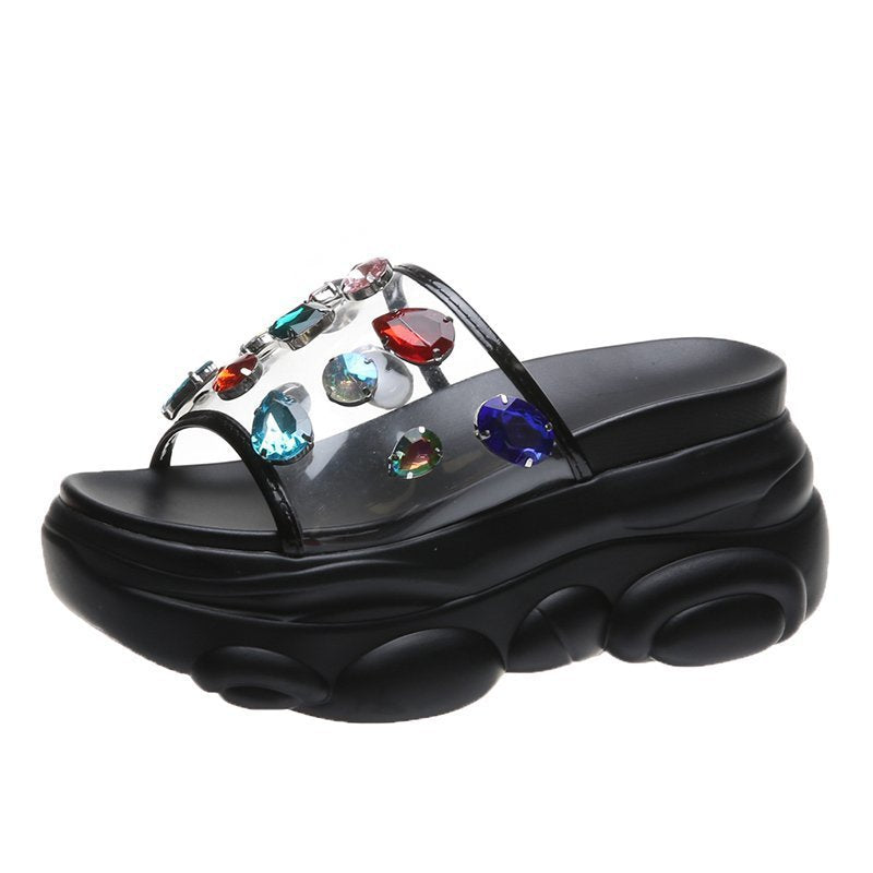 Summer Women Rhinestone Bling Sandals Female Thick-Bottom Shoes