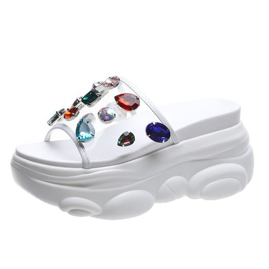 Summer Women Rhinestone Bling Sandals Female Thick-Bottom Shoes