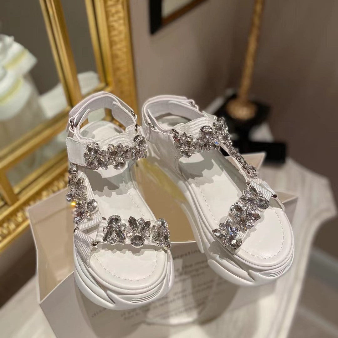 Rhinestone Platform Sandals Female Fairy Style Wild Bohemian Platform Shoes European Goods