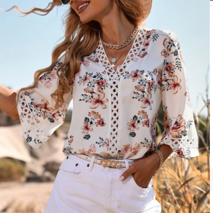 Casual Loose Vneck Shirt Summer