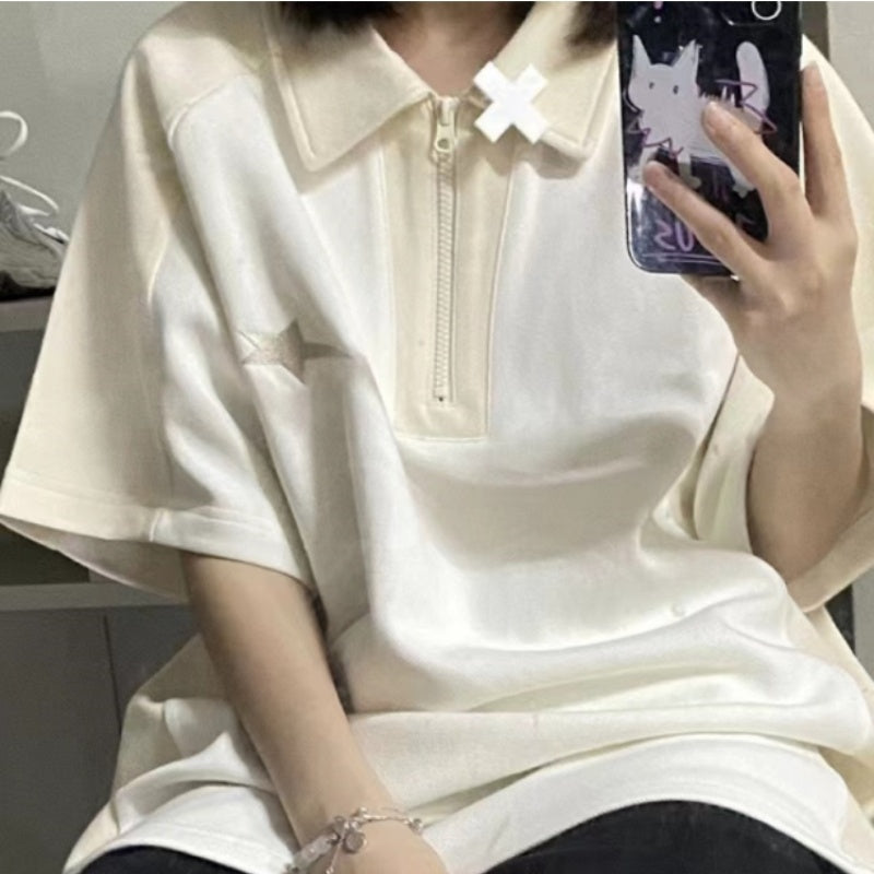 Collar Short Sleeve T-shirt Female Summer Loose Casual Half Sleeves