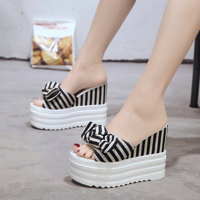 Summer Hyper Heel Slippers Female Summer Thick Bottom Waterproof Table Slope With Women's Shoes Heighten Fish Mouth Cool Drag Female