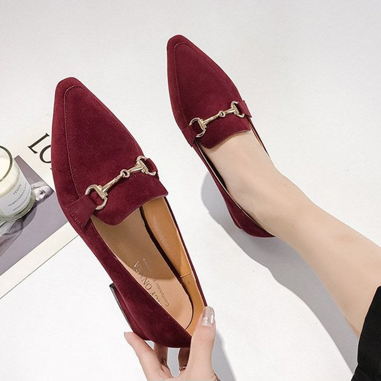 Spring and autumn peas shoes female pointed head set square root suede net red single shoes women fashion scoop shoes