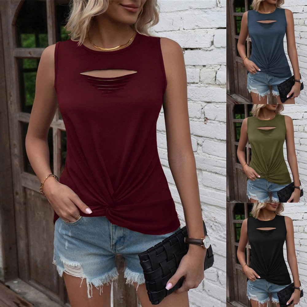 Women's Summer Ripped Twisted Round Neck Vest