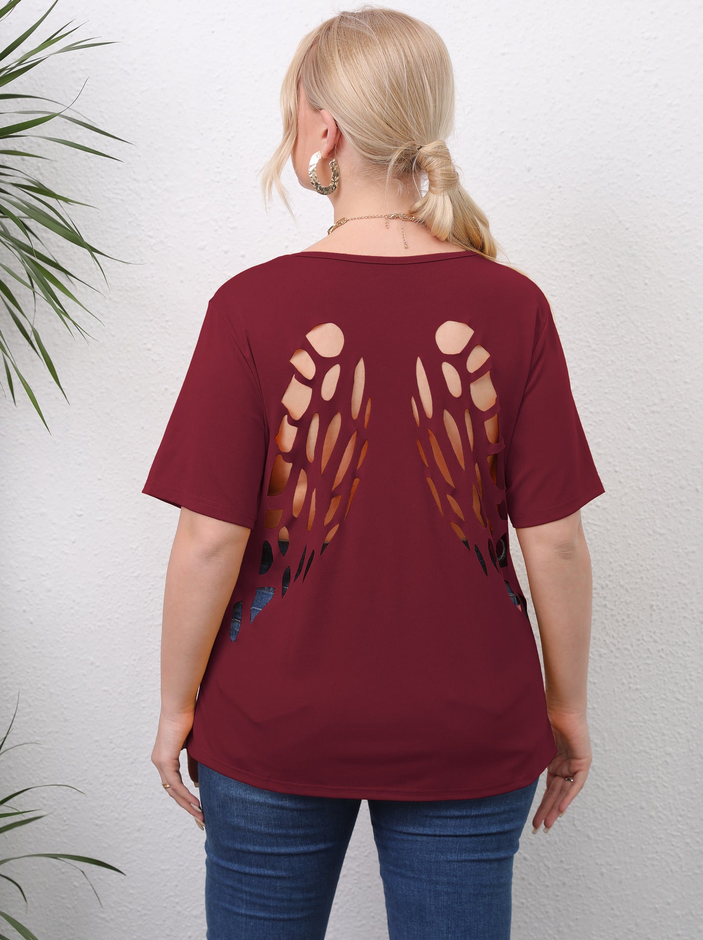 Women's Hollow Casual Angel Wings Short Sleeves