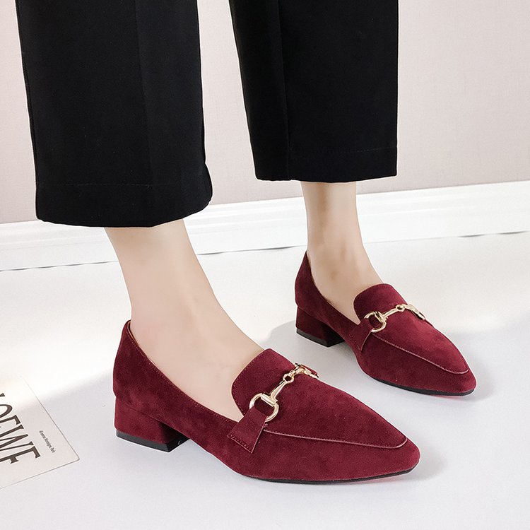 Spring and autumn peas shoes female pointed head set square root suede net red single shoes women fashion scoop shoes