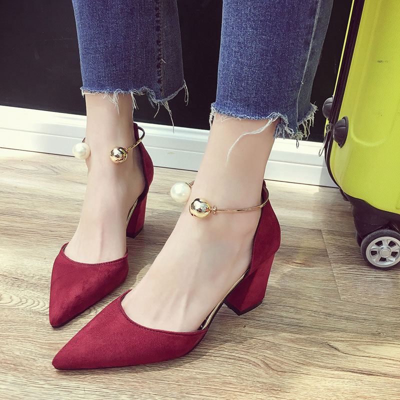 High Heeled Shoes Female New Ins Xianwang Red Pointed Wedding Shoes