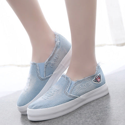 Summer canvas shoes female chunky loafer cowboy student pedal lazy shoes casual ladies shoes