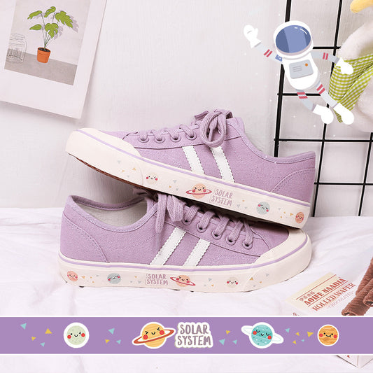 Low-cut canvas shoes female starry sky printing all-match