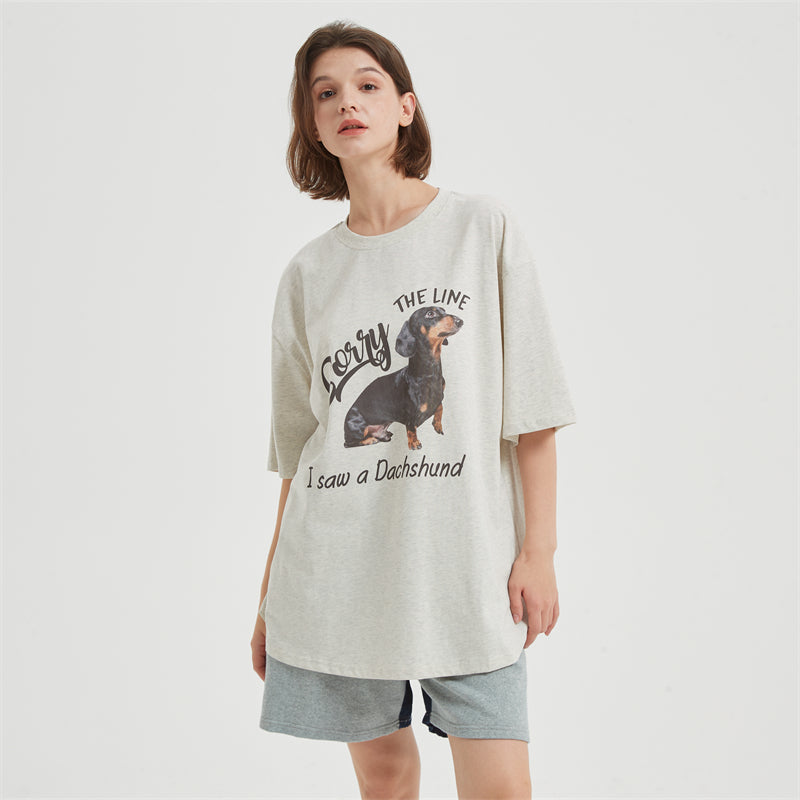 Retro Oatmeal Color Cute Sausage Dog Short Sleeve T-shirt