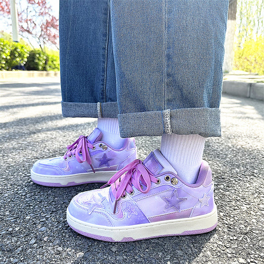 Female Ins Super Hot Low Top Starry Sky Purple Skateboard Shoes