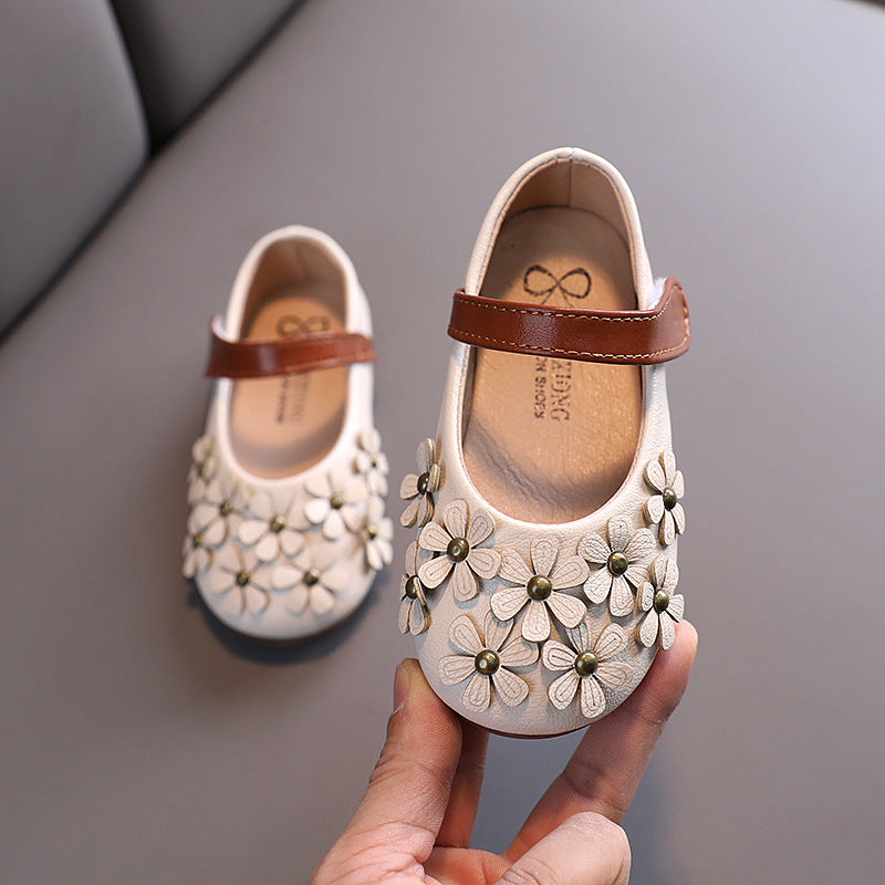 Girls' Small Leather Shoes, Female Babies, Flower Single Shoes, Soft Soles, Little Girls