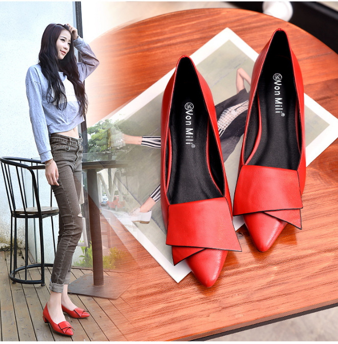 Pointed Single Shoes Female Low Heel Flat Bottom With Shallow Mouth Thick With Boat Shoes Scoop Shoes