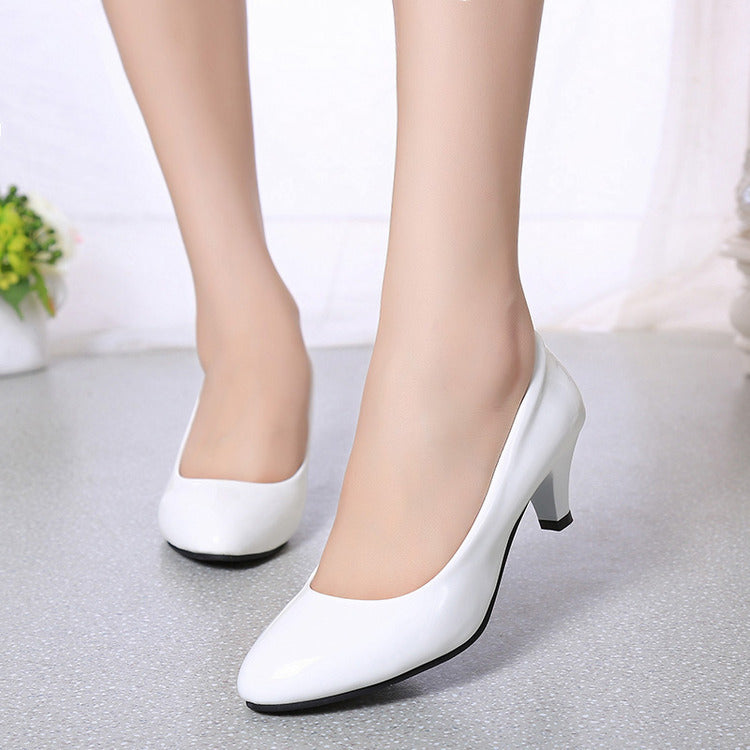 Summer and autumn soft bottom shoes shoes with black female rough heels leather ladies shoes airline stewardess occupation