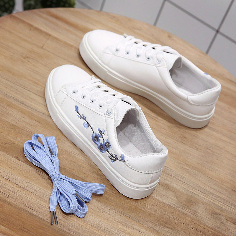 New Street Style Small White Shoes Female Student Embroidered Flat Sneakers