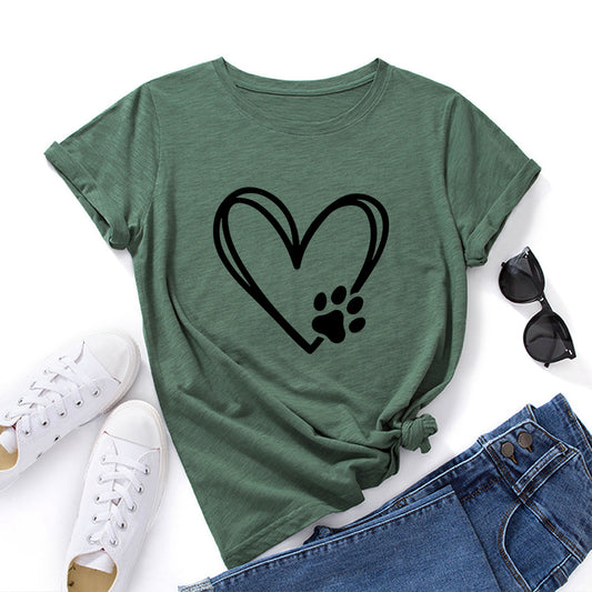 Women's Loose Round Neck Short Sleeve T-shirt With Heart-shaped Palm Print